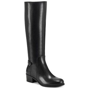 EASY SPIRIT Womens Black Block Heel Zip-up Leather Boots